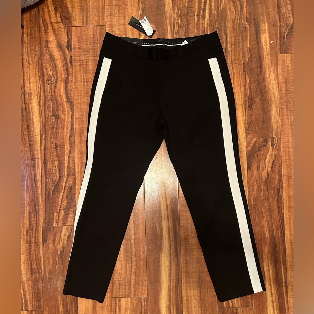 Women's Black Ankle Pants with White Side Stripe